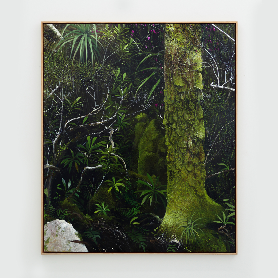 An oil painting of a rainforest scene by Grant Nimmo