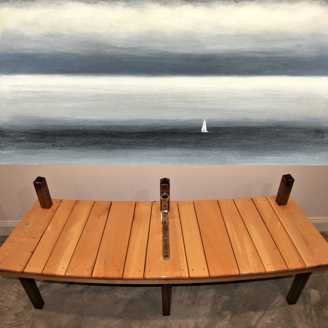 Jane Flowers. Sailing South (2022). Oil on Canvas. 101cm x 75cm.
+ Ned Trewartha. Sittin' on the Dock. Photograph by Kim Rodahl.