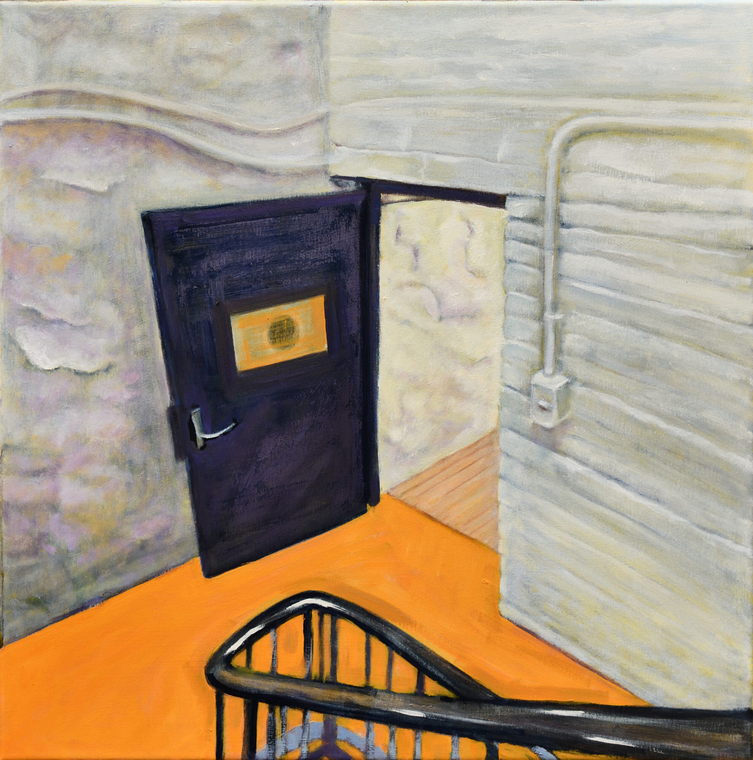 Linda Veska, Salamanca stairwell doorway 2023 60 x 60 cm, oil on canvas, photo by @rsooart
