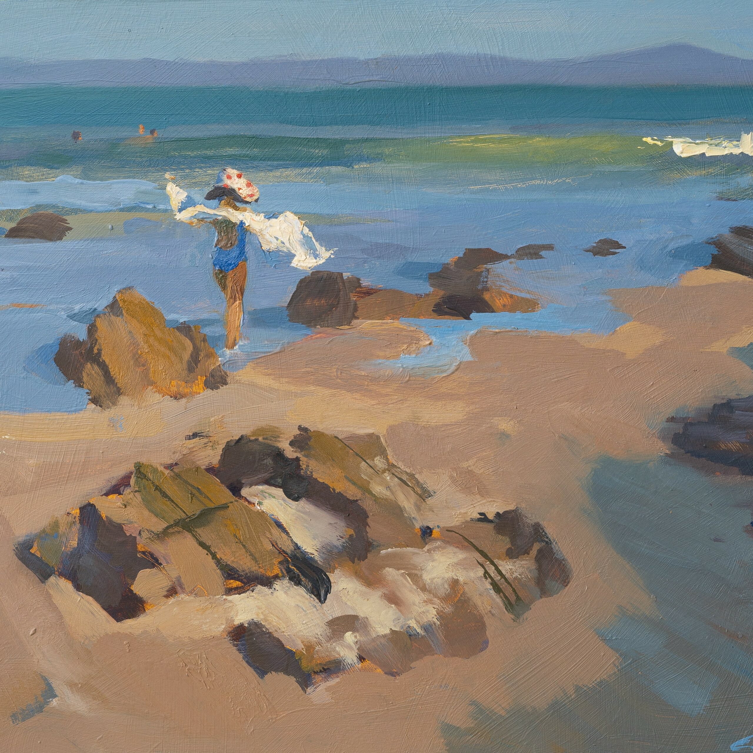 Rick Crossland/Red Polka Dot Hat, Summer Dodges Ferry/2023/Oil on Board/ 30x40cm (Steve Roden https://steveroden.net )