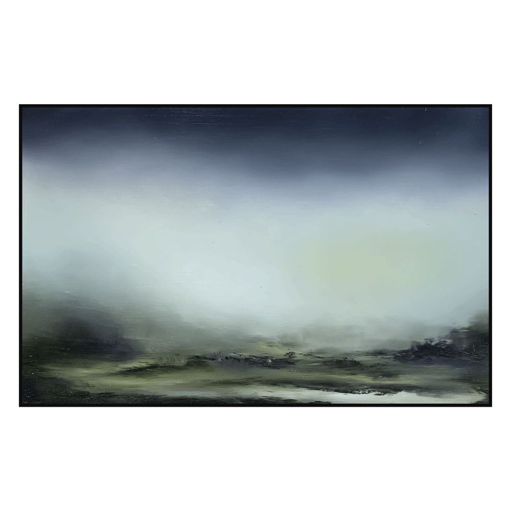 Sam Wilkinson. Fleeting Shower (2024). Oil on Board. 40cm x 64cm