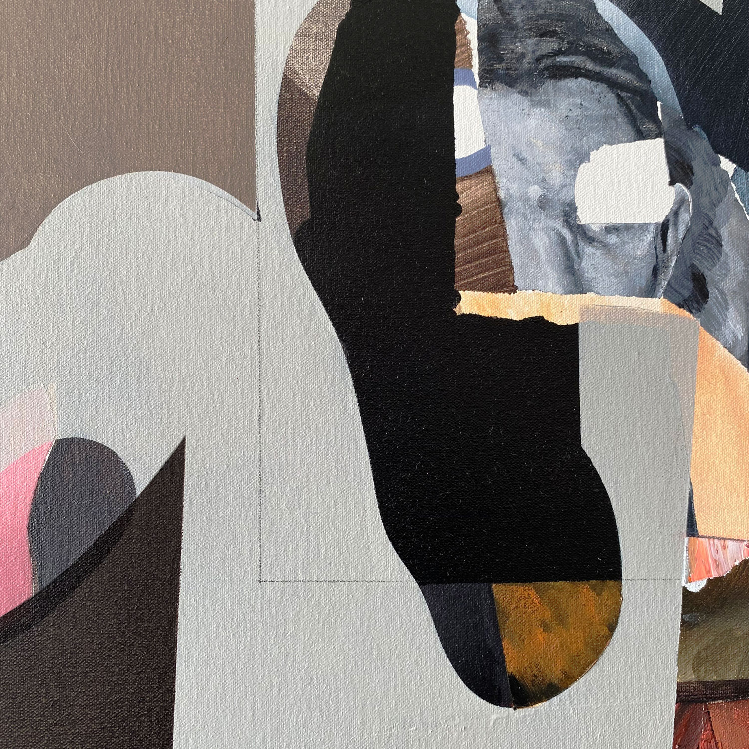 Philip James Mylecharane. Figure jumping through hoops (detail)(2025). Oil on canvas.183cm x 152cm
